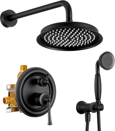 Cabezal ducha lluvia negro mate 9pulg con válvula presión