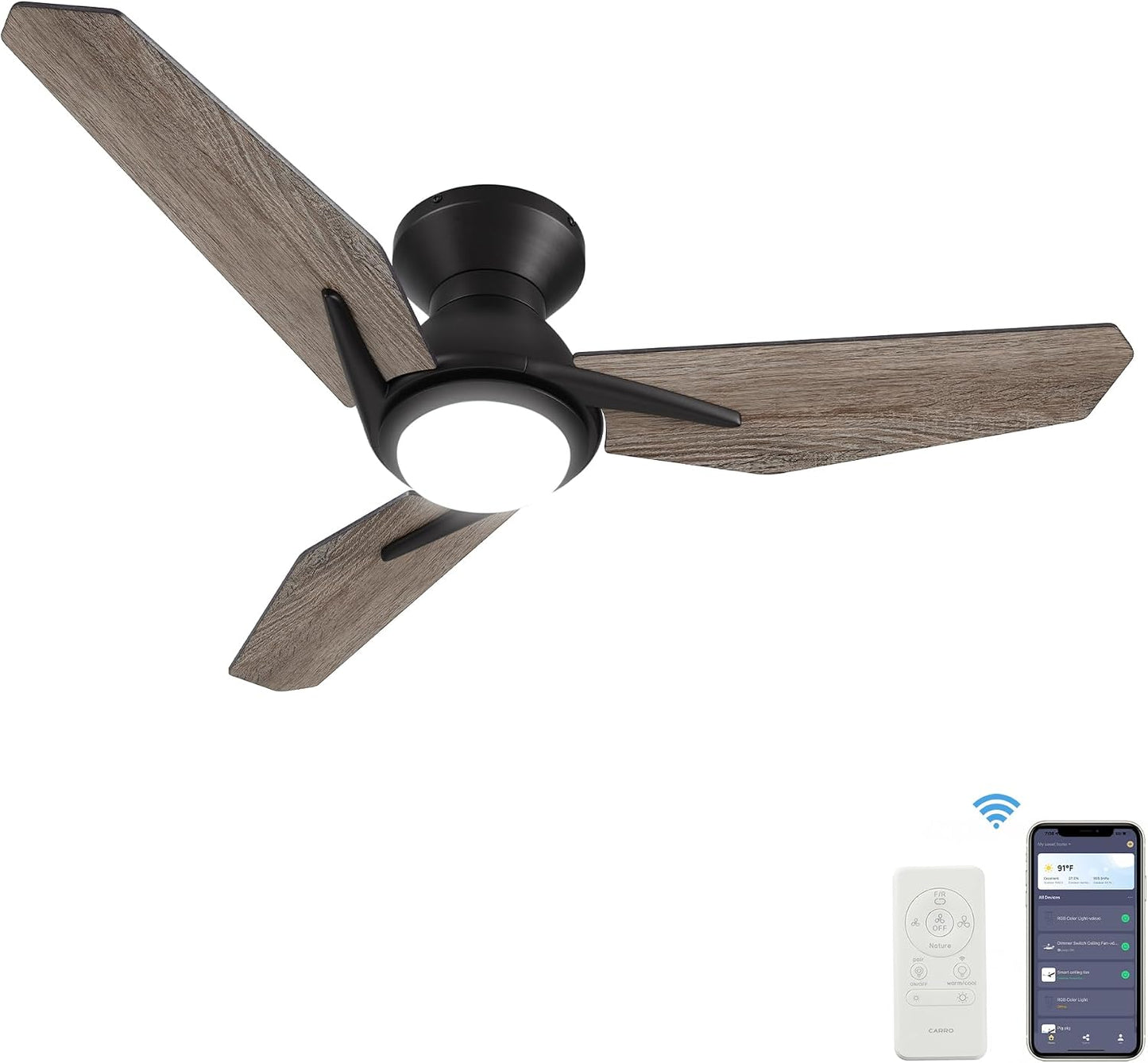 Ventilador techo inteligente 44pulg luz 10 velocidades