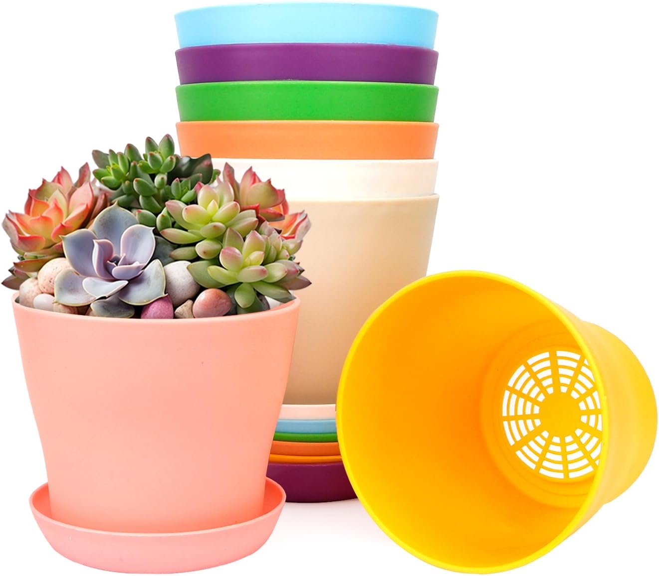 8 Macetas Plástico 4.7pulg Interiores Exteriores con Platillos
