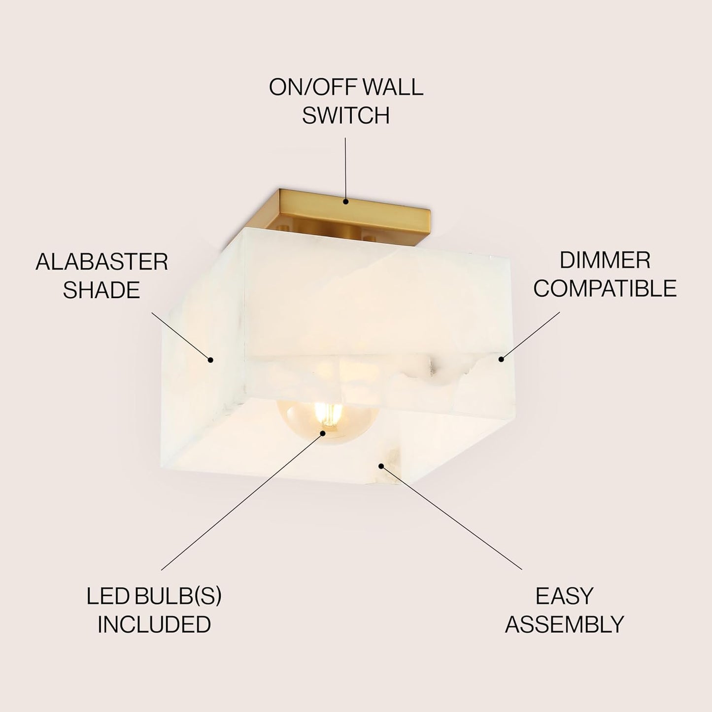 Lámpara techo semiempotrada mármol blanco/latón 8" LED