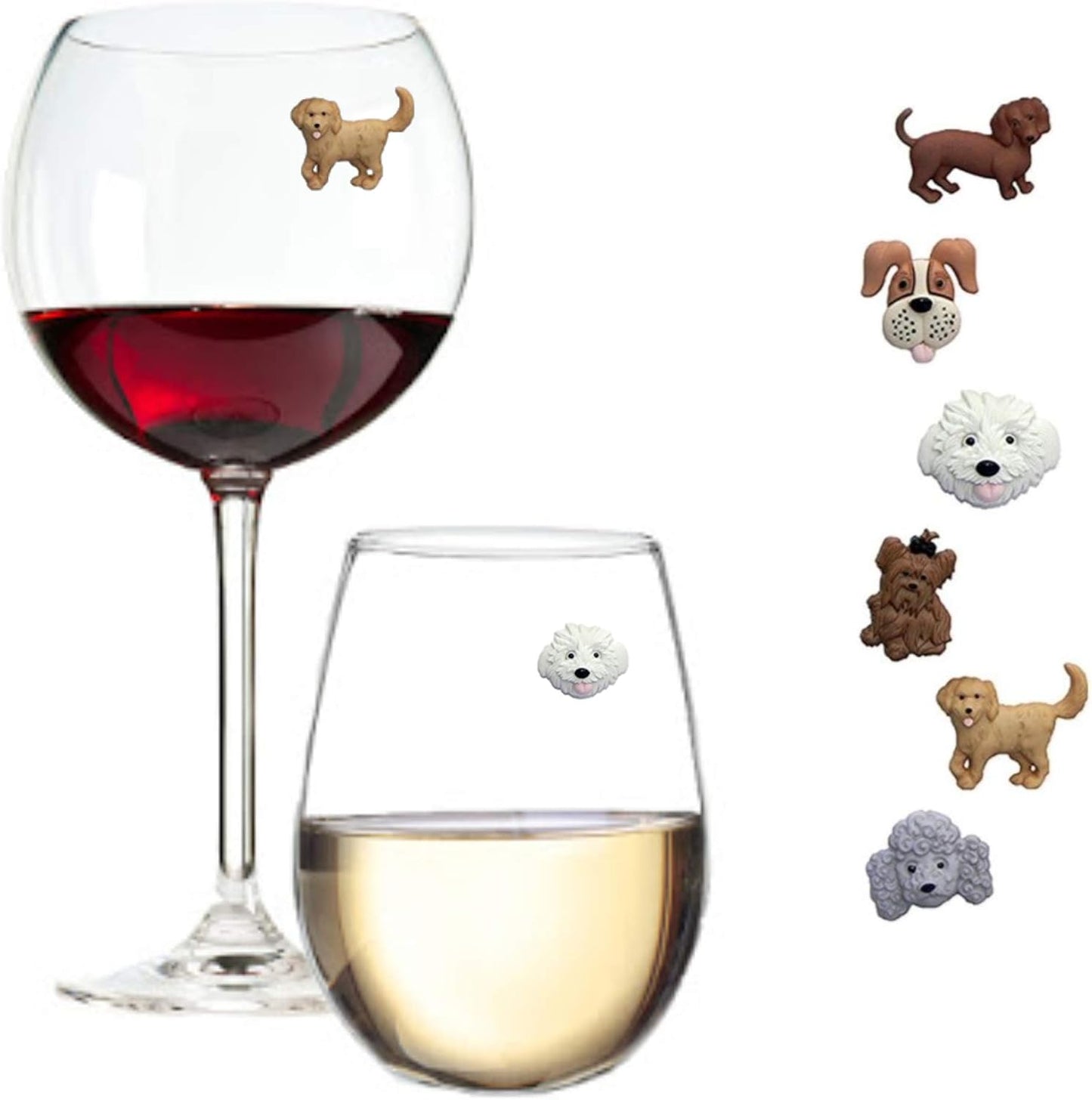 Dijes de vino para perros juego 6 magnéticos vidrio regalo