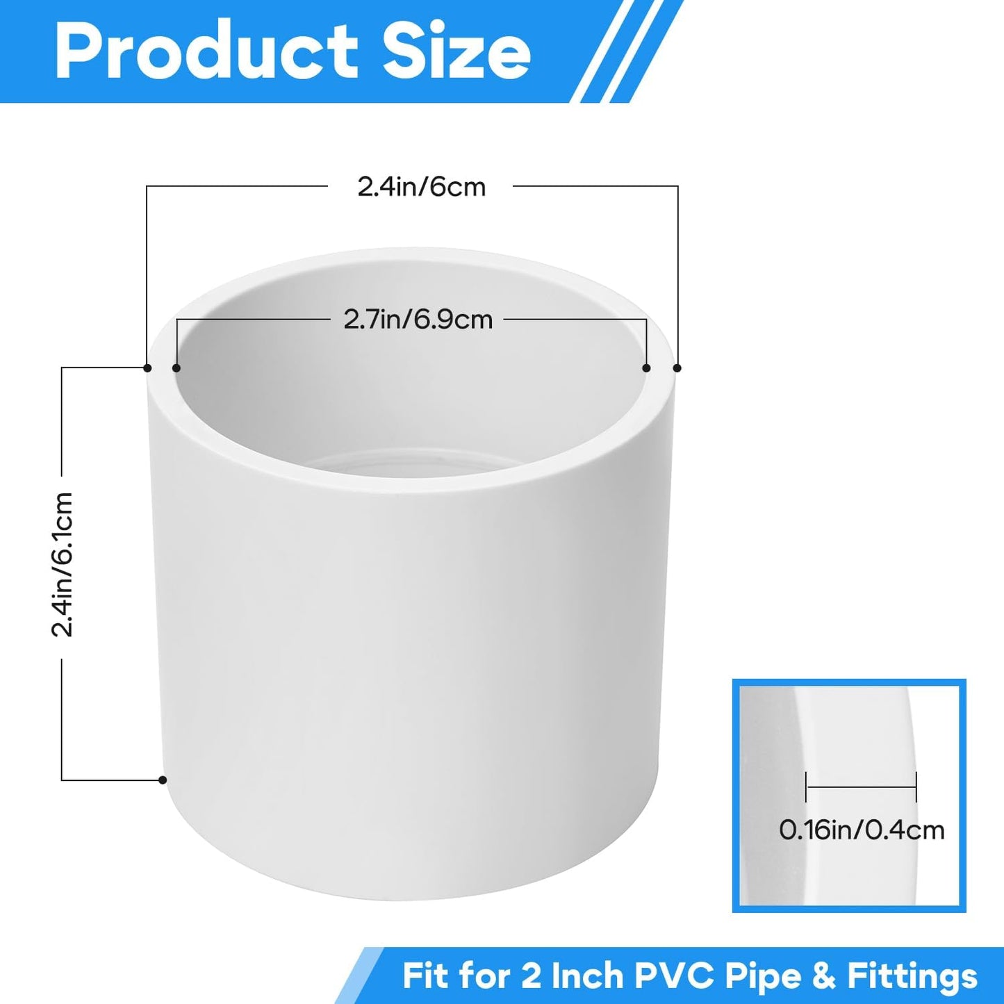 5 Pzas Adaptador PVC SCH40 2pulg Conexión Deslizante