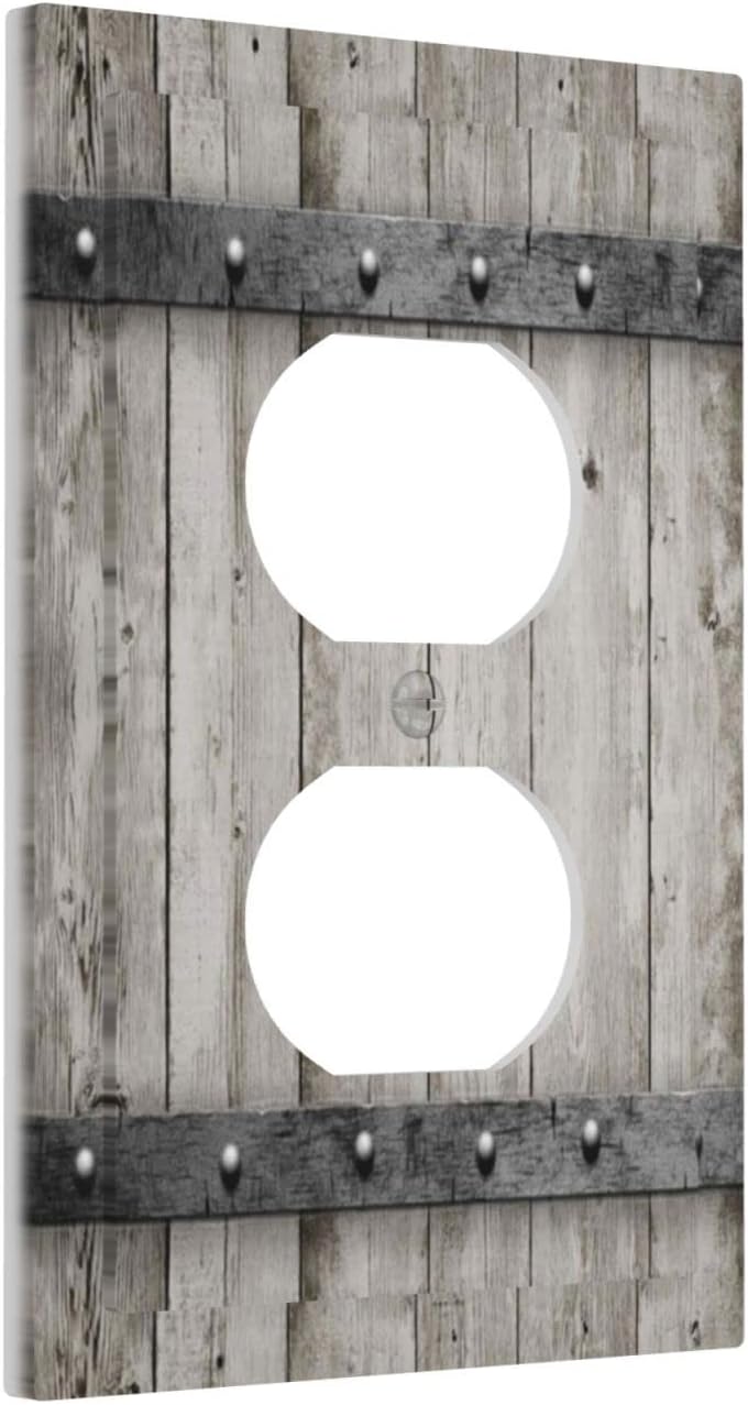 Placa salida dúplex puerta granero madera gris estilo granja