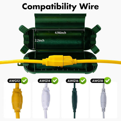 Cubierta cable extensión IP44 conector verde caja luces