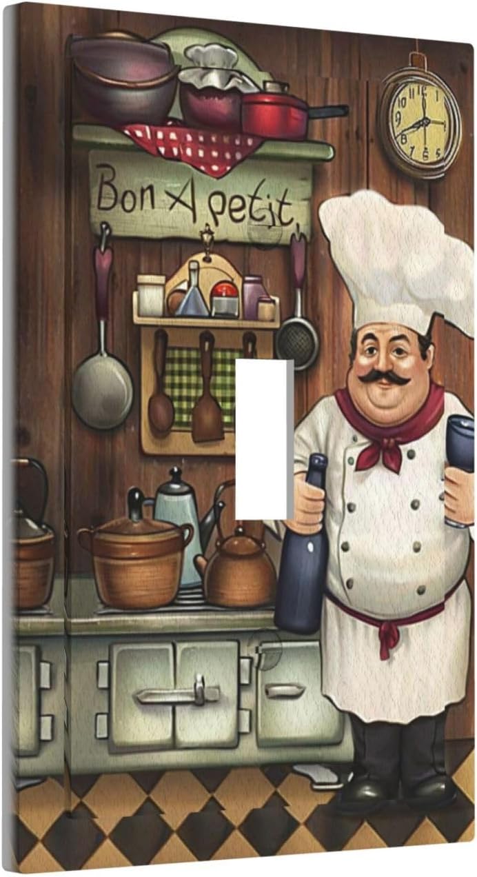Placa interruptor luz retro dibujos animados chef gordo