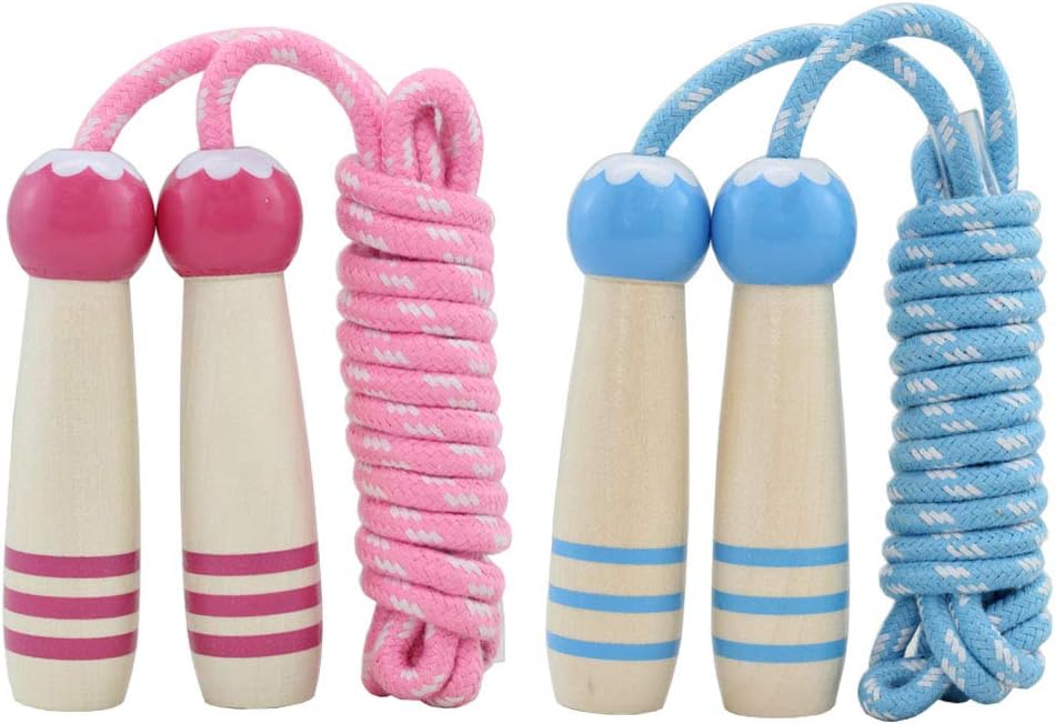 Cuerda saltar ajustable 7pulg algodón mango madera niños
