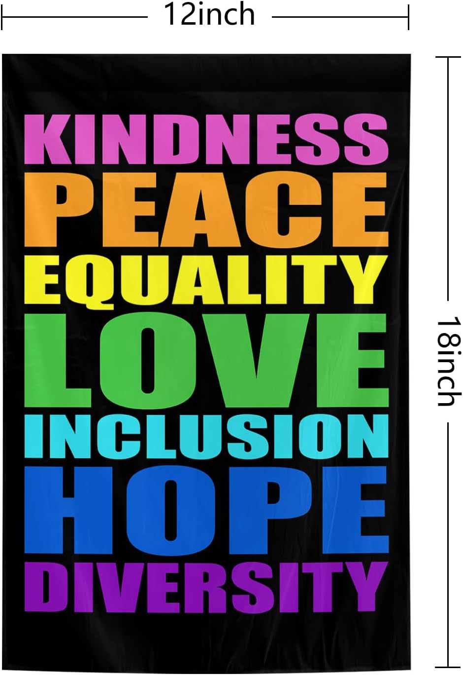 Bandera jardín 12x18 pulg textos kindness peace equality love
