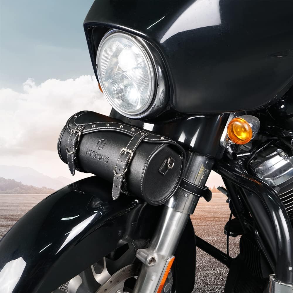 Bolsa horquilla motocicleta cuero PU negra reforzada
