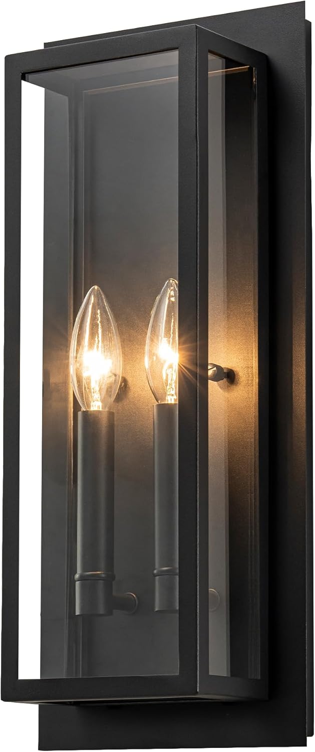 Aplique pared exterior negro grande con candelabro 2 luces