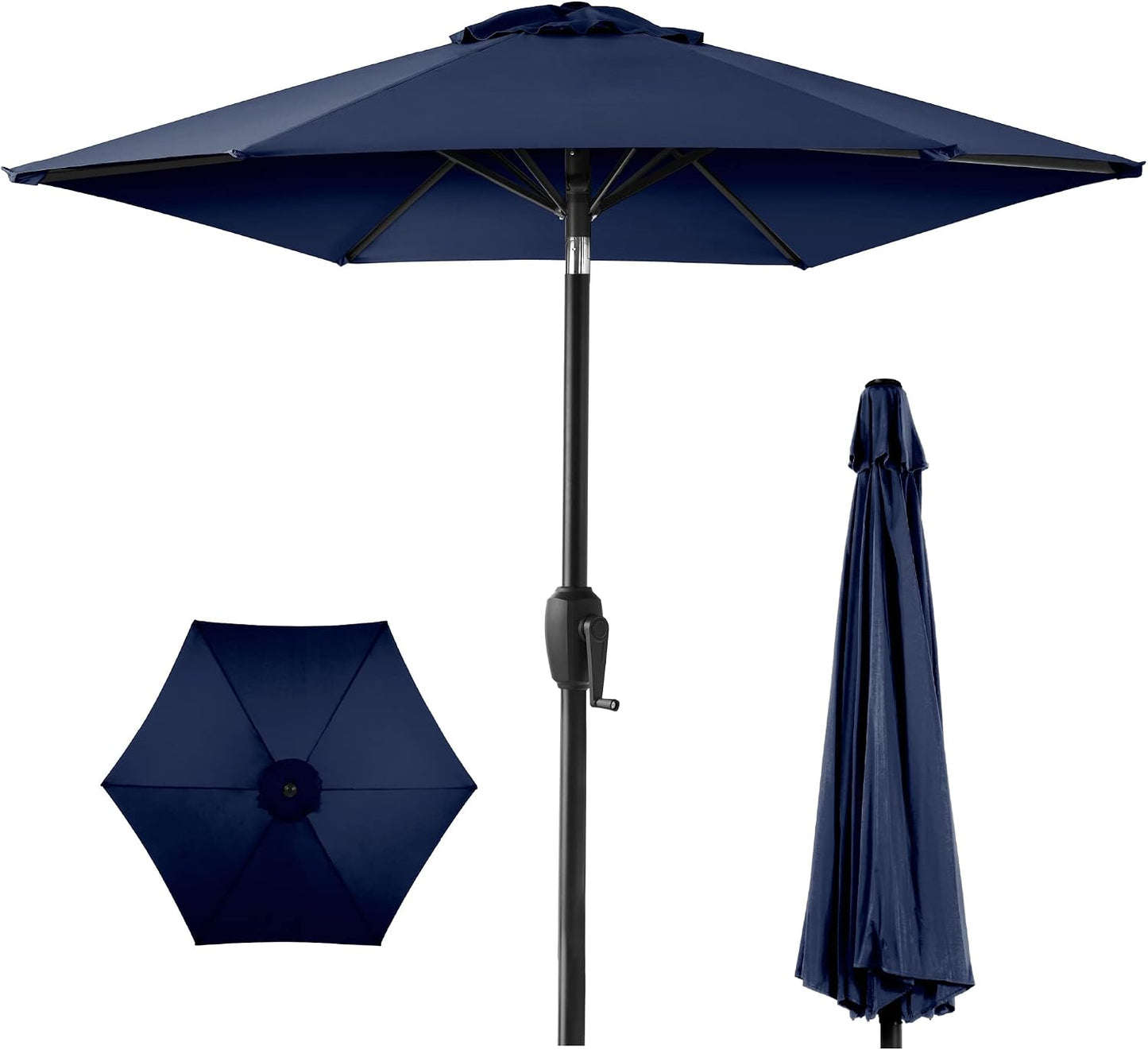 Sombrilla mesa exterior 7.5ft acero botón manivela azul