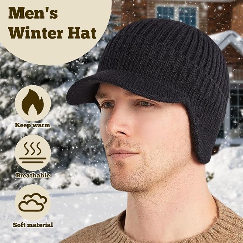 Gorro punto elástico invierno con visera y orejeras hombre