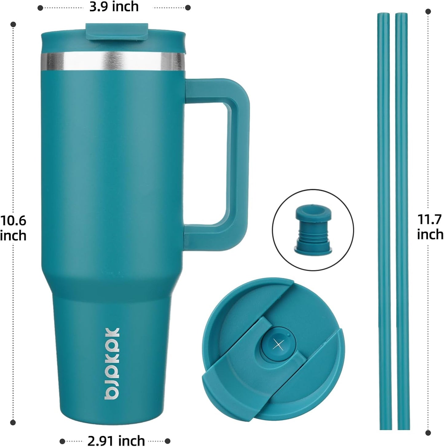 Vaso térmico acero inox con asa pajilla 40oz color Laguna