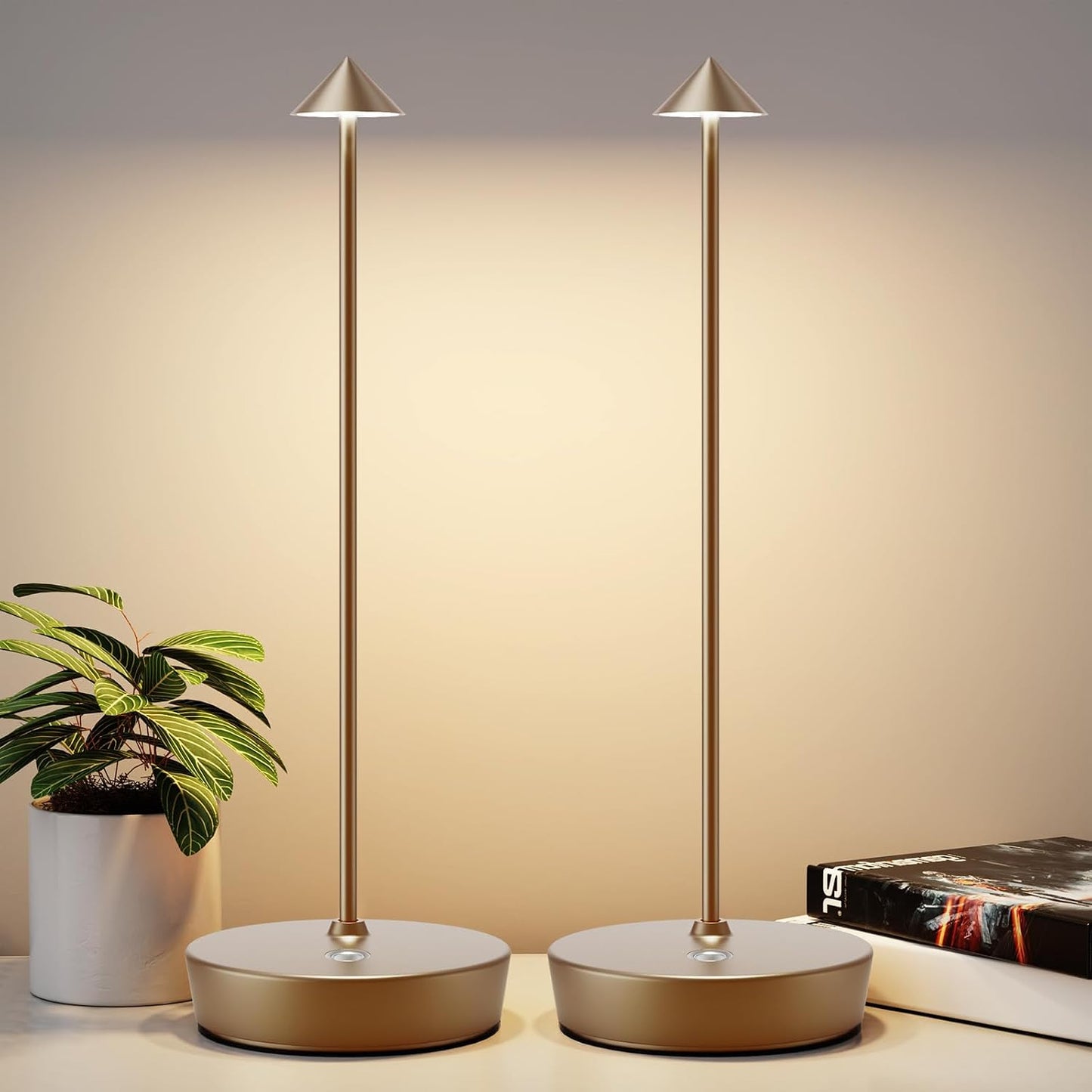 2 Lámparas Mesa Inalámbricas Led 6000mah Metal 3 Niveles