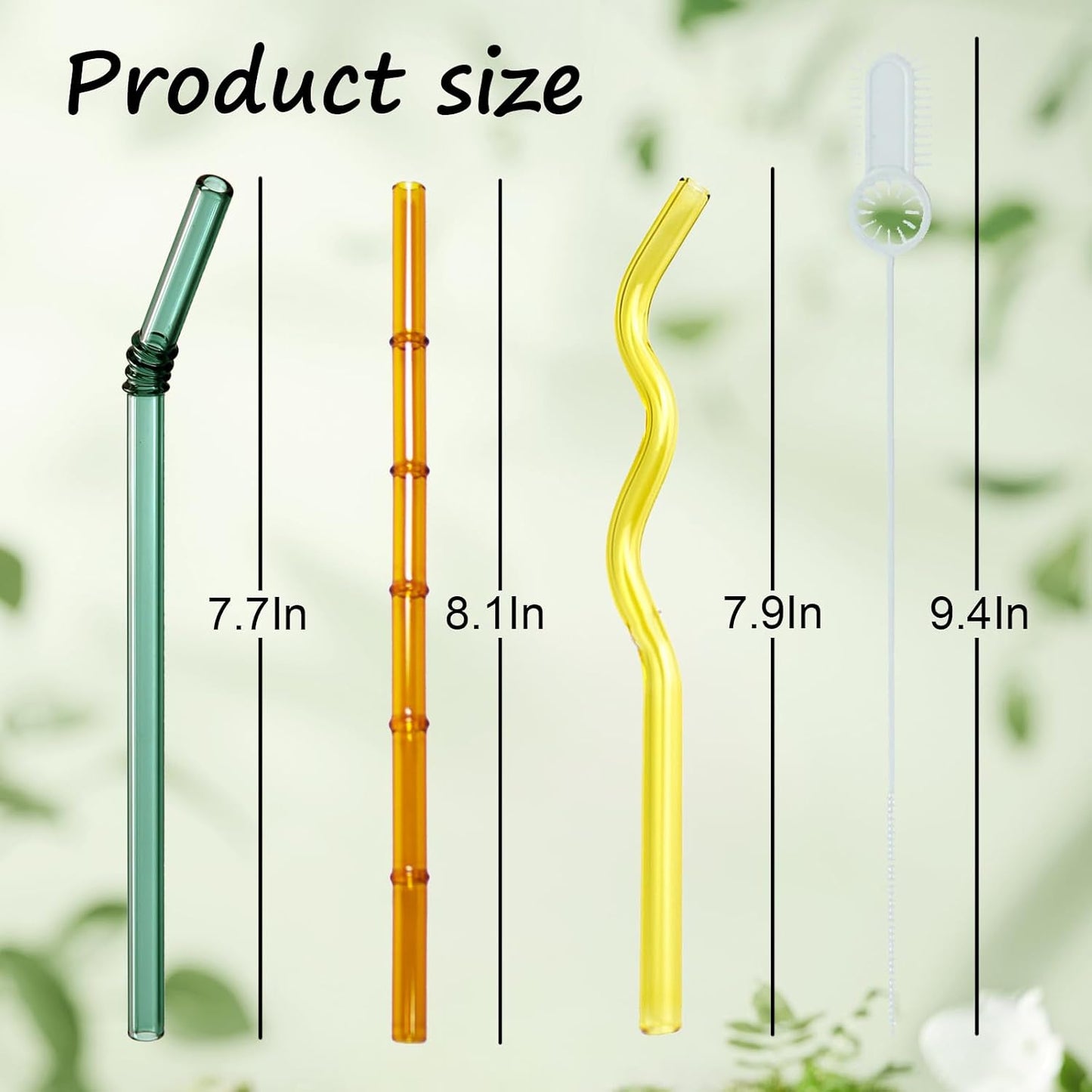 3 Popotes Vidrio Reutilizables con Cepillo Verde