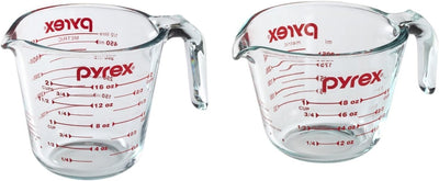 Set 1 y 2 Tazas Medidoras Transparentes con Medidas Rojas