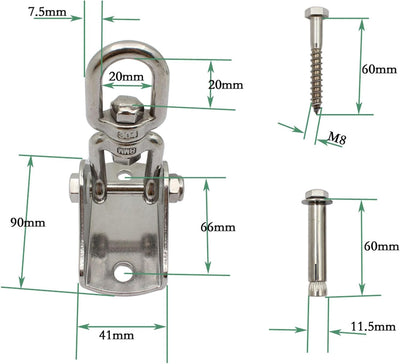 Gancho giratorio acero inox 360° para porche yoga hamaca