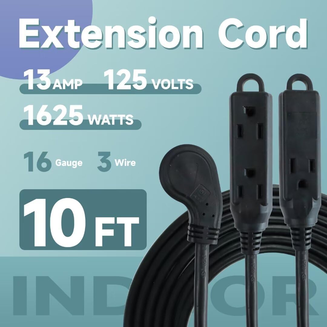 Cable extensión plano 10ft 3 clavijas 16AWG negro