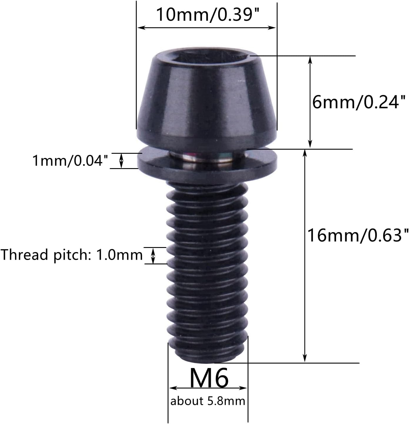 6 Pzas Tornillo Allen M6x16mm Cónico Bicicleta Negro