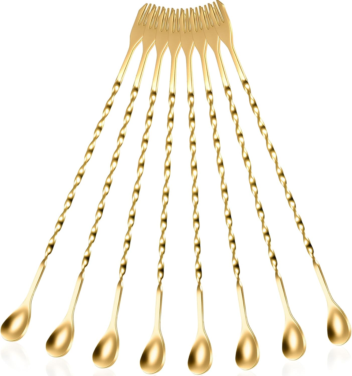 8 Pzas Cuchara Bar Cóctel Acero Inox 25cm Dorado