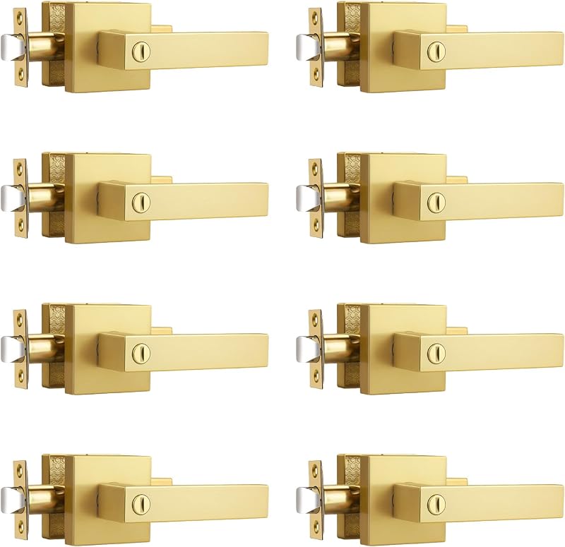 8 Manijas Puerta Interior Doradas Cerradura Latón Reversible