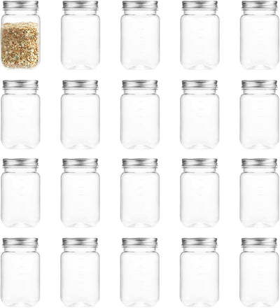 Tarros plástico transparente 16oz tapa rosca 20pzas plateado