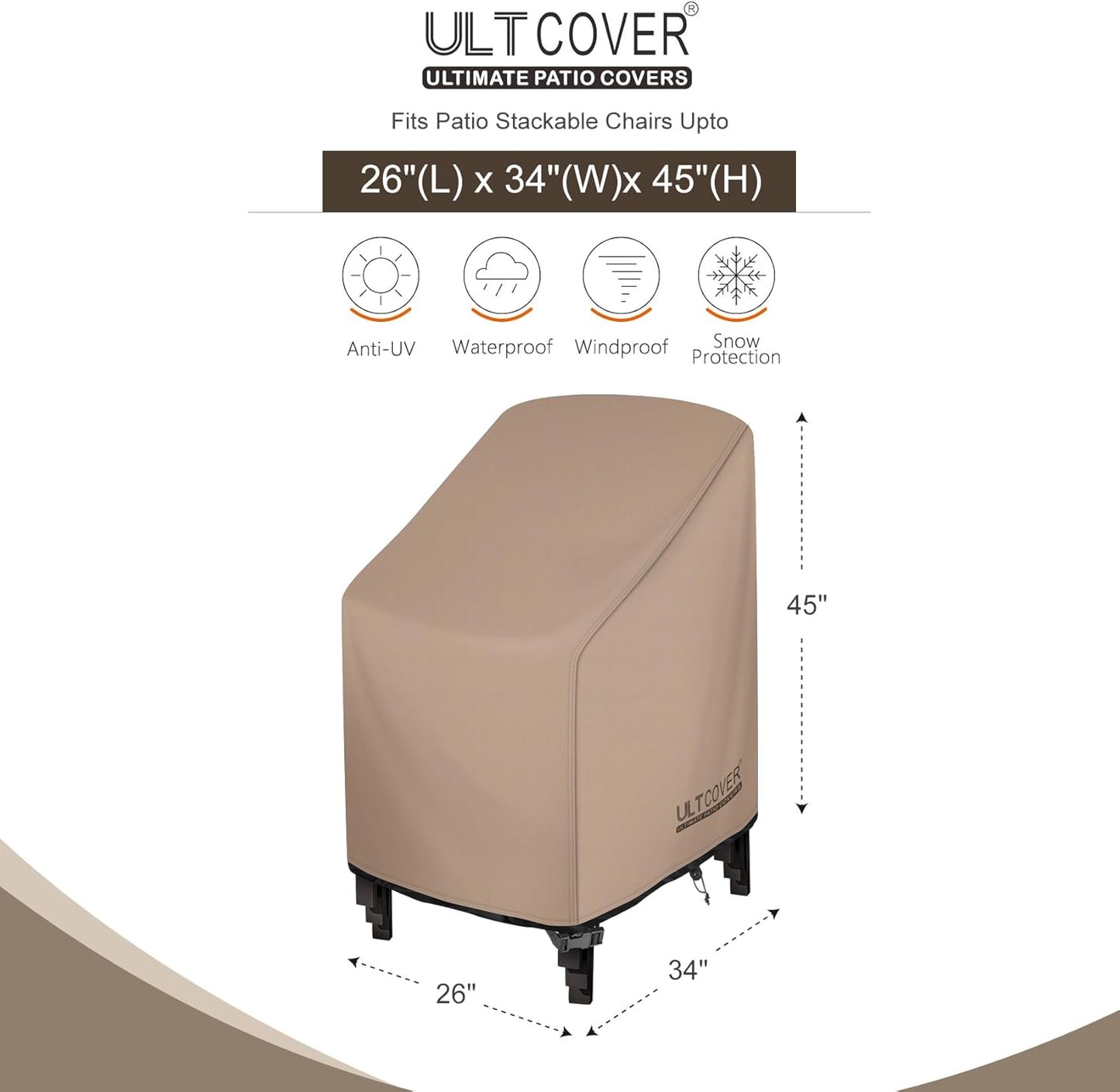 Funda apilable silla patio impermeable 26x34x45pulg 2uds