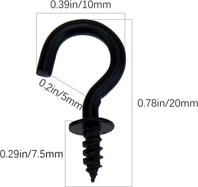 200 Ganchos Techo 1/2" para Tazas Plantas Negro