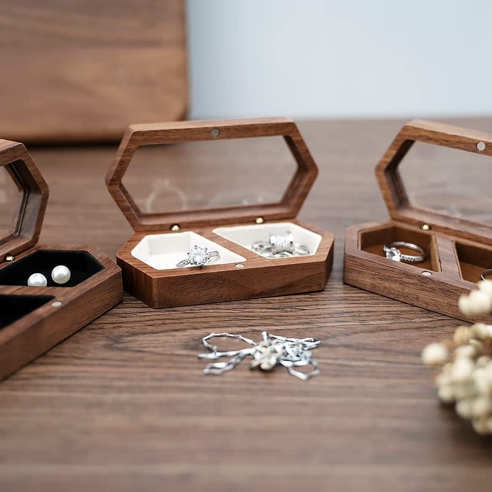 Caja madera doble para anillos grabada compromiso boda