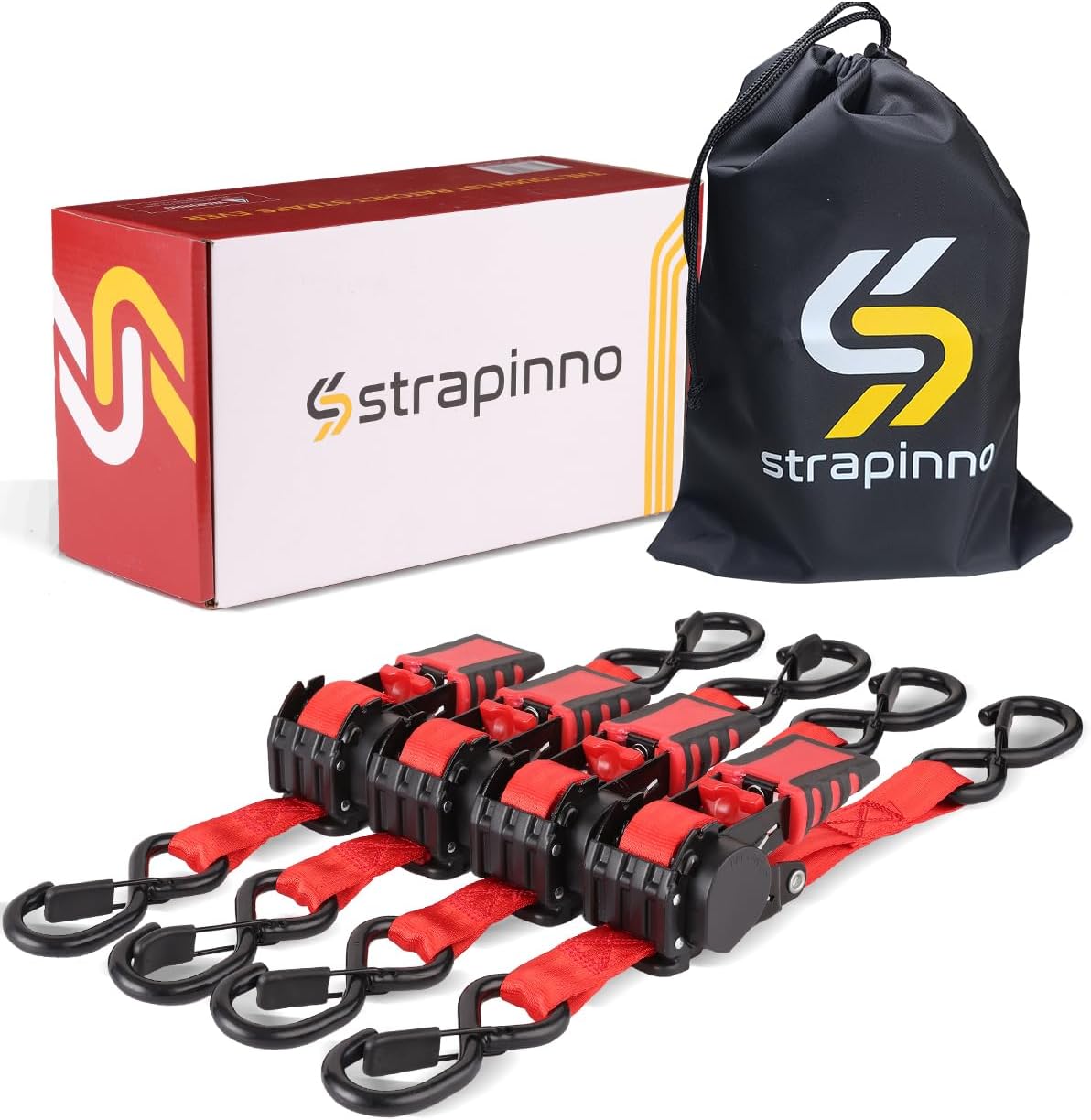 4 Correas Retráctiles 1pulg x6ft Mango Acero Goma Ganchos S 1500lb