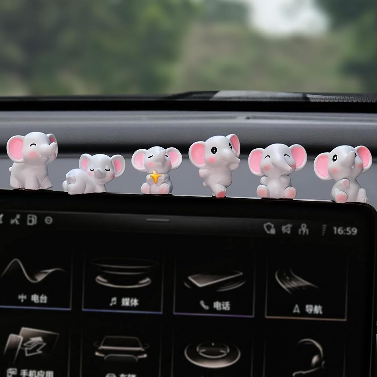 Figuras elefantes decoración tablero auto 6 pzas
