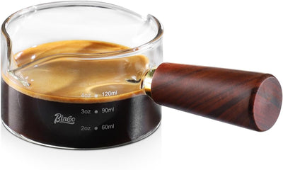 Vaso chupito espresso madera con taza dosificadora vidrio 4.1oz