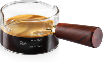 Vaso chupito espresso madera con taza dosificadora vidrio 4.1oz