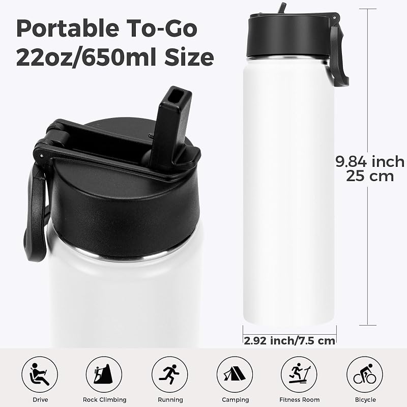 Botella agua aislada acero inox 22oz con popote doble pared