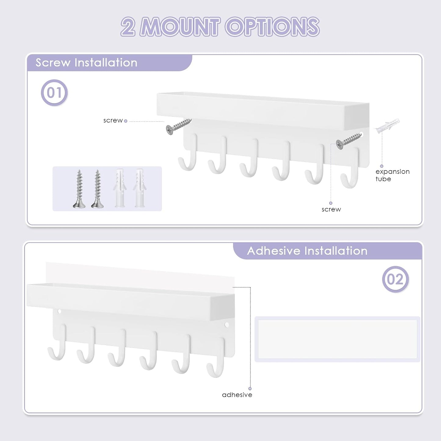 Soporte pared llaves adhesivo 6 ganchos blanco