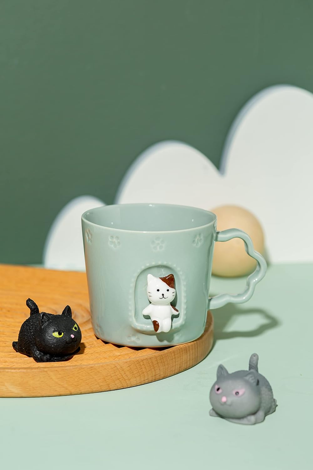 Taza cerámica diseño gato figura hecha a mano regalo niños