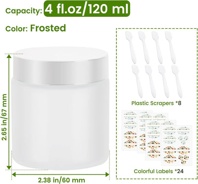 24 Pzas Tarros Vidrio Esmerilado 4oz con Tapas para Cosméticos