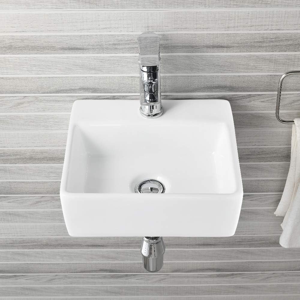 Fregadero baño pared 13.4x11.5pulg cerámica blanca