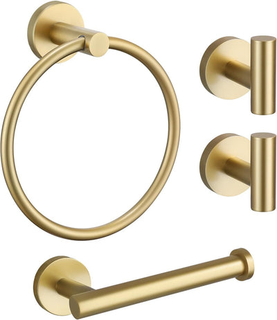 Toallero anillo y gancho 4 pzas acero inox oro cepillado