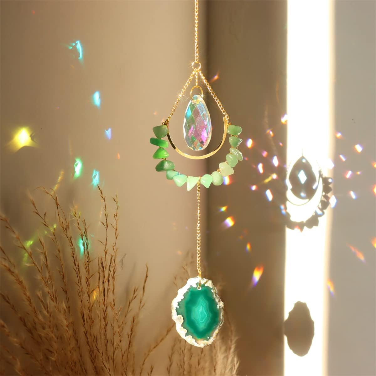 Colgante ágata cristal campanilla viento prisma decoración