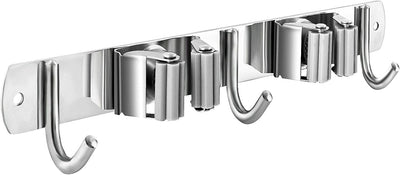 Soporte pared escoba trapeador acero inox 2 estantes