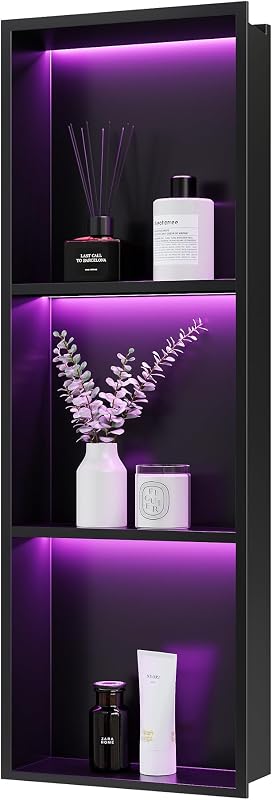 Nicho pared 3 niveles 12x36pulg con luces RGB negro acero