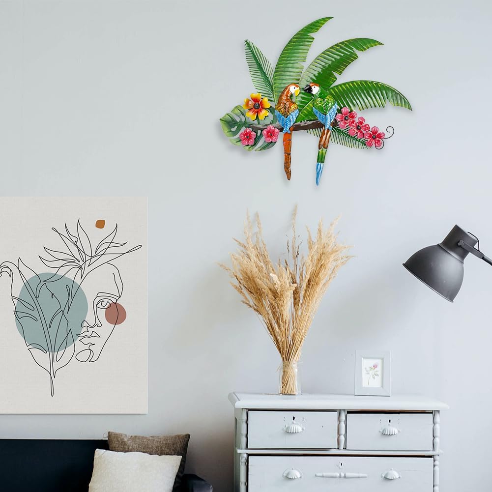 Decoración de Pared de Loros en Metal para Exteriores