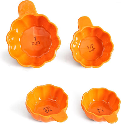 Juego 4 Tazas Medidoras Cerámica Calabaza Naranja