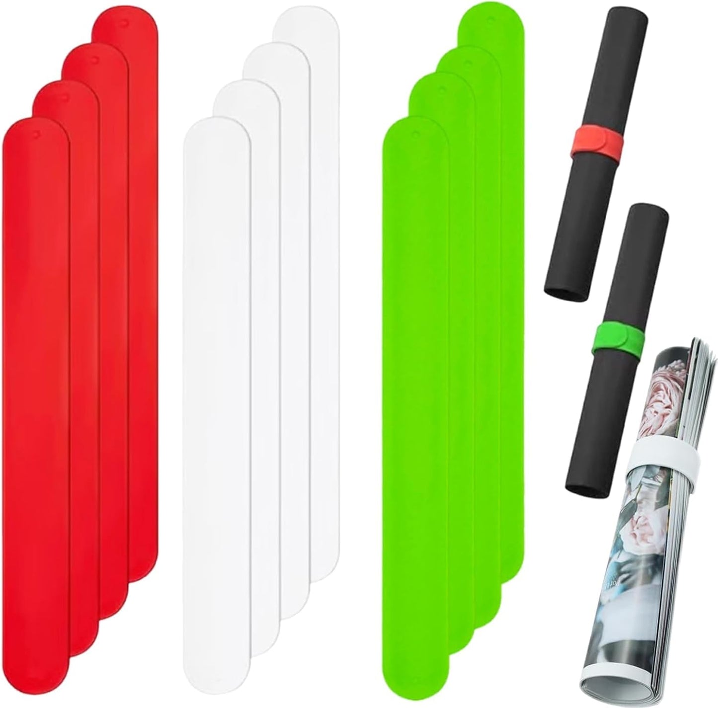 12 Abrazaderas Papel Regalo Silicona Rojo Blanco