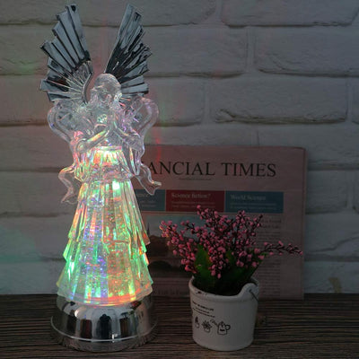 Lámpara agua LED 14pulg temporizador purpurina navideña