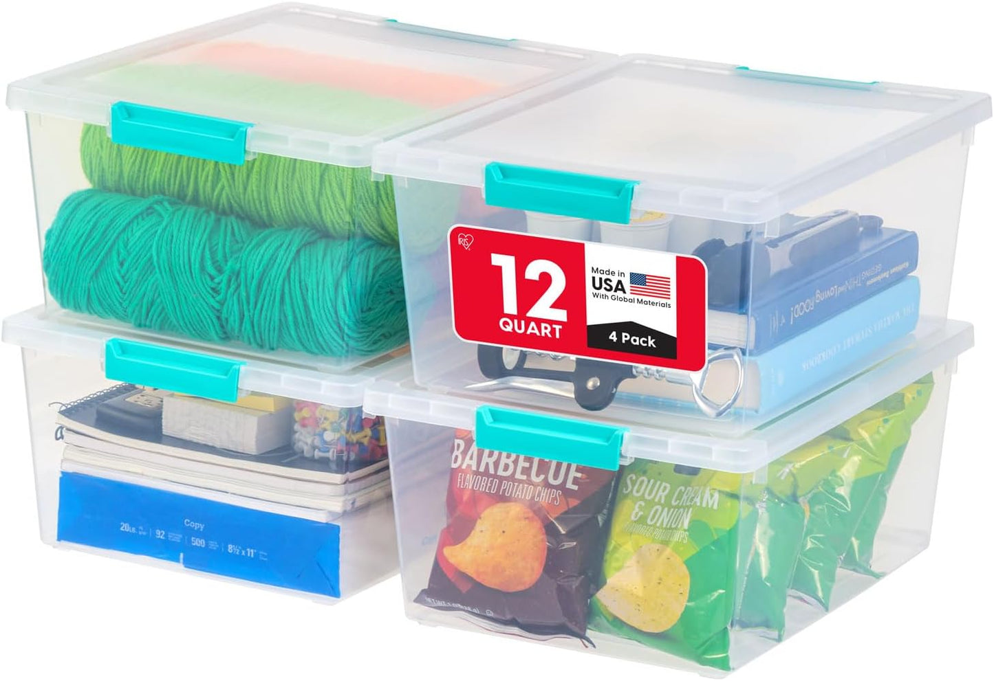 Contenedores plástico 12qt con tapas set 4