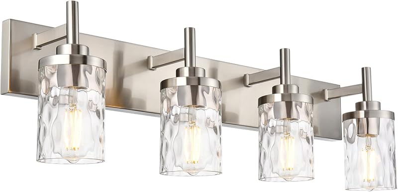 Lámpara baño 4 luces níquel cepillado pantalla martillada