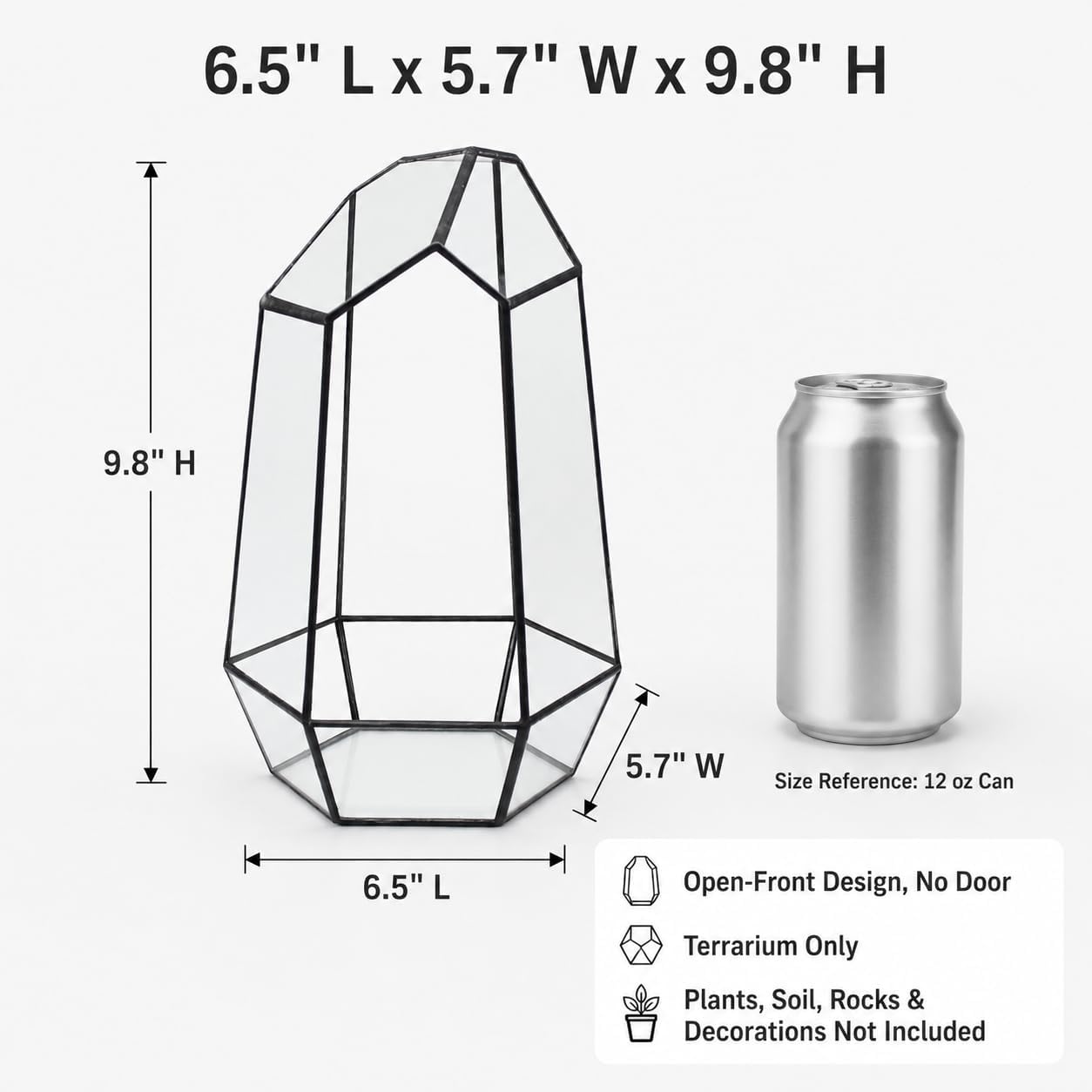 Maceta vidrio geométrica para suculentas 6.5x5.7x9.8"