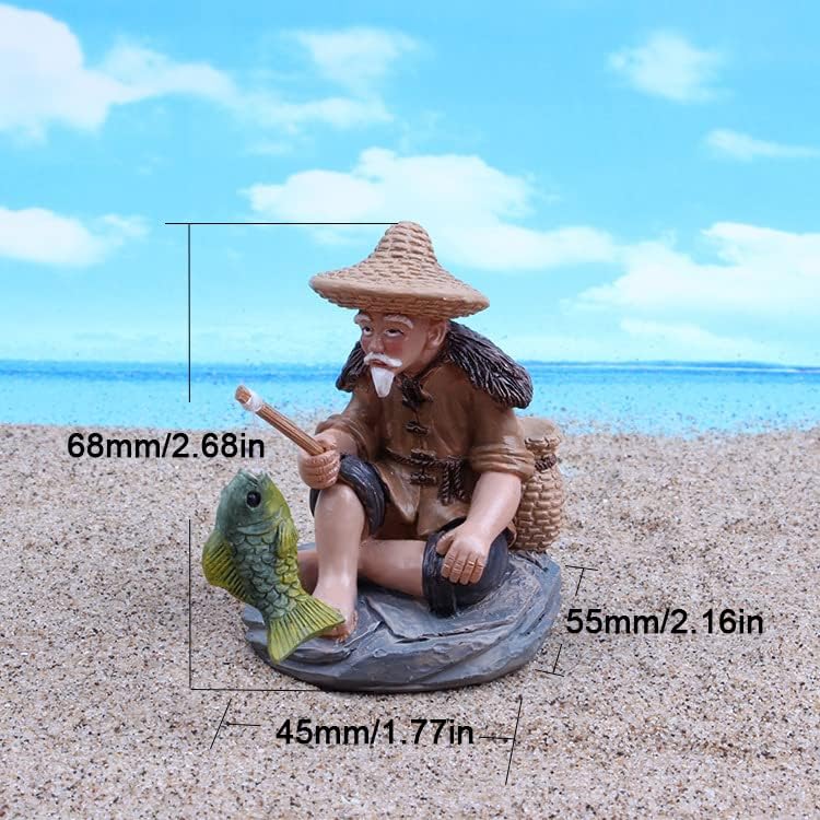 Mini figuras pescador resina para pecera y decoración