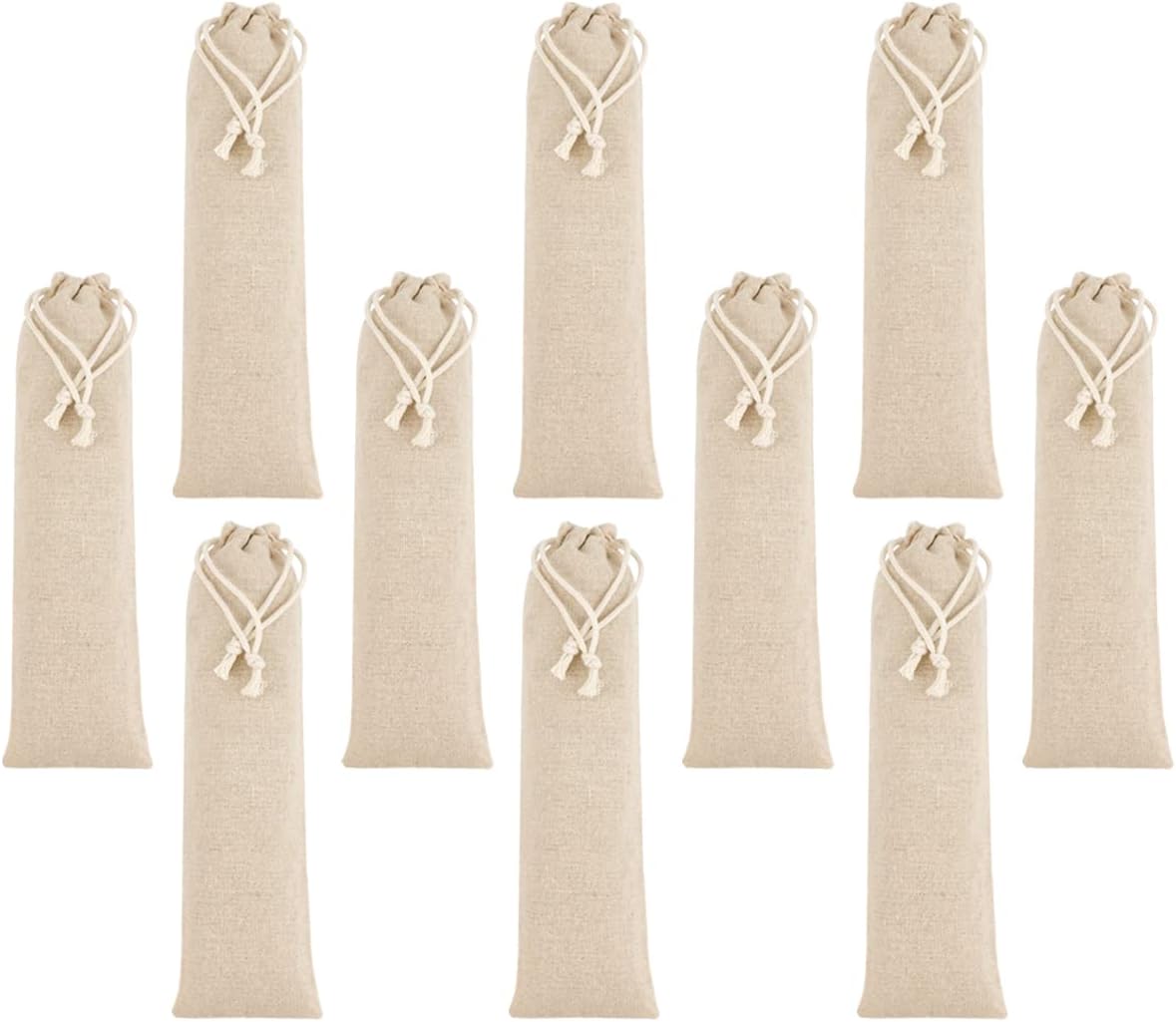 10 Bolsas Almacenamiento Algodón Lino con Cordón para Cubiertos